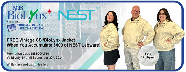 MJS BioLynx - NEST Biotechnology - FREE Vintage CSI/BioLynx Jacket When You Accumulate $400 of NEST Labware Banner