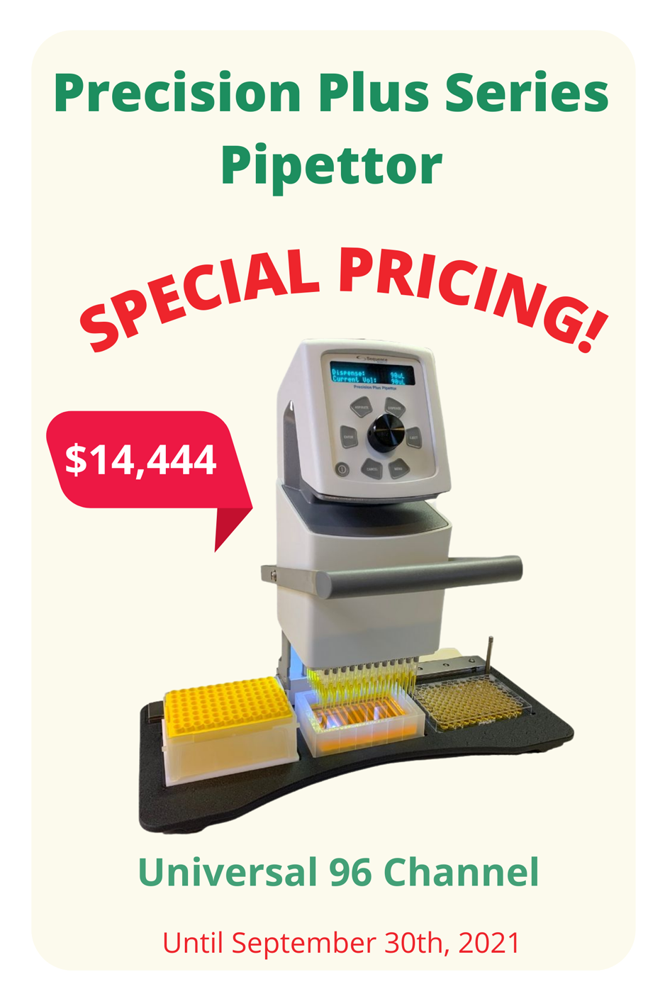Sequence BioTech LLC - Precision Plus Series Pipettor: Special Pricing Sep2021 Banner