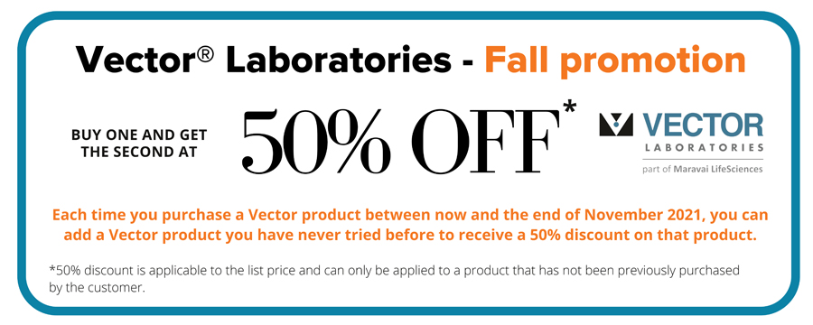 Vector® Laboratories – Buy 1 and Get 2nd at 50% OFF* Promotion Banner